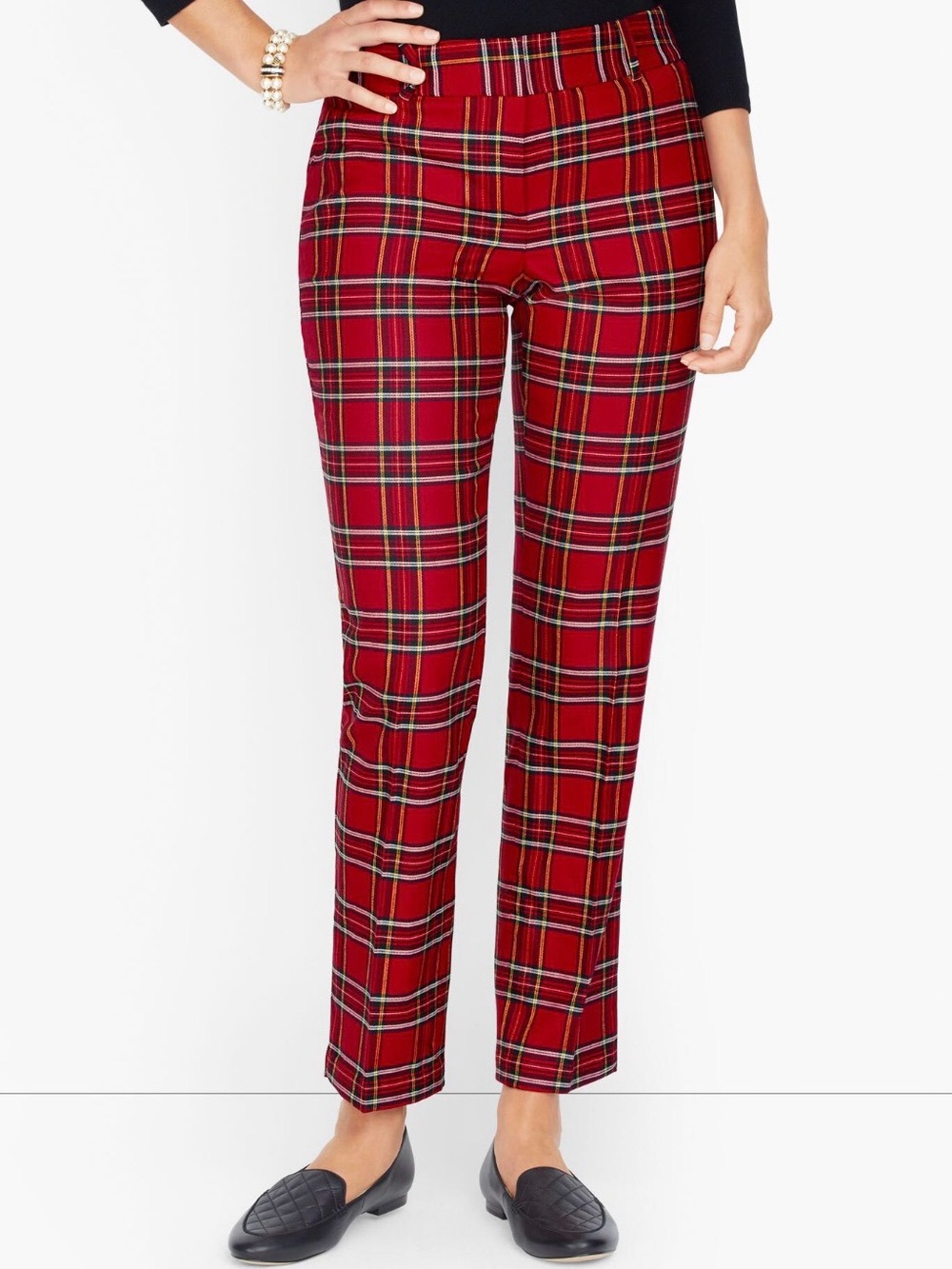 Talbots Hampshire Ankle Pants Size 8 Classic Tartan Plaid Red